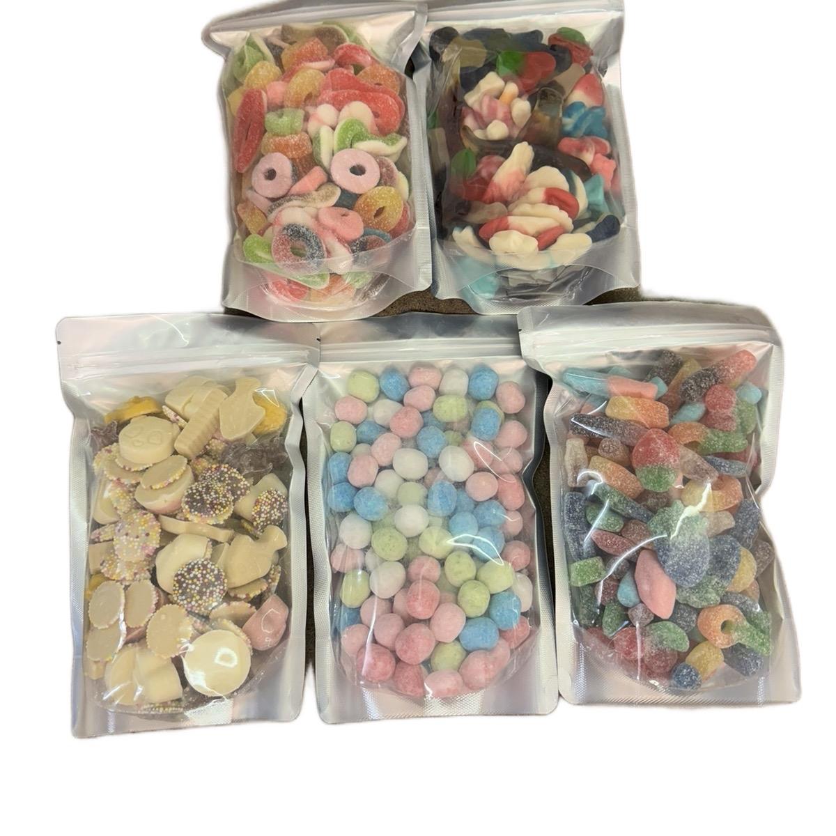 5 X 500G Sweet Mix’s - 500G Chocolate Mix, 500G Non Fizzy Mix, 500G Rings Mix, 500G Bon Bon Mix & 500G Fizzy Mix - MH SWEETS