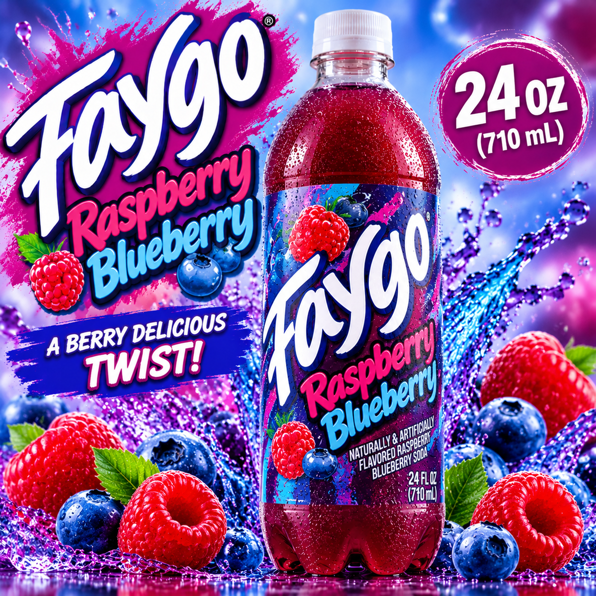 Faygo Raspberry Blueberry Soda – 24oz (710ml)