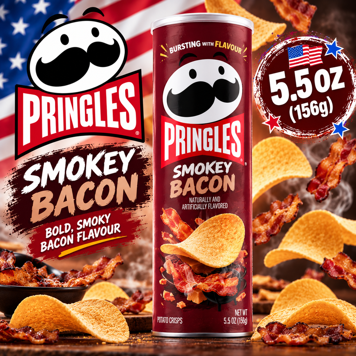 American Pringles Smokey Bacon – 5.5oz (156g)