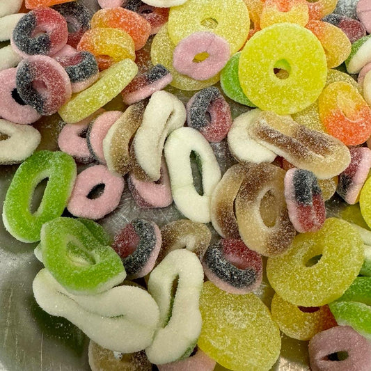 New Rings Sweets Mix - Pineapple Rings, Apple Rings, Peach Rings, Cola Rings, Blackcurrant Rings  Snack