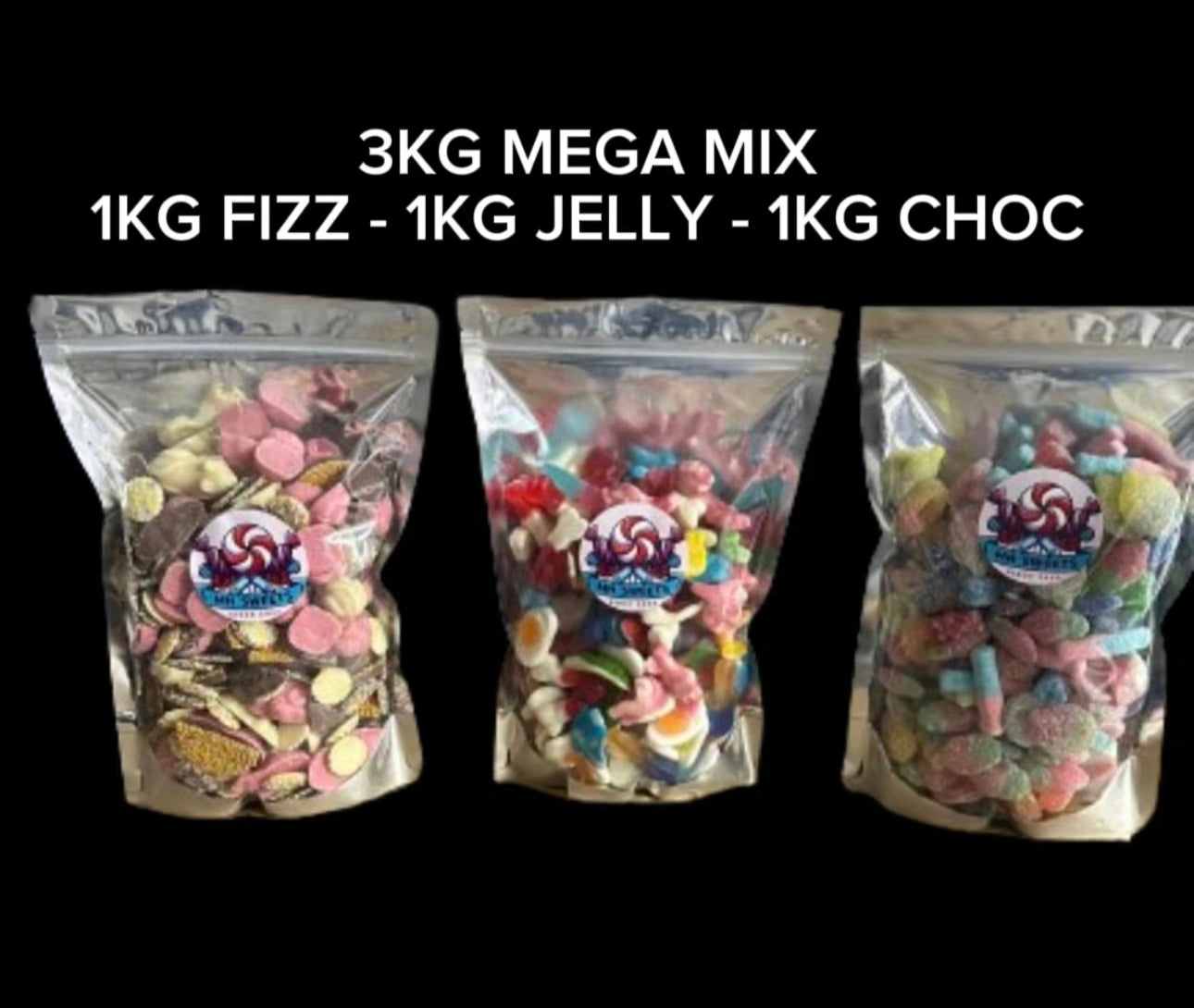 MH's NEW 3KG MEGA SWEET BUNDLE - 1KG FIZZY, 1KG GUMMY & 1KG CHOCOLATE MIX