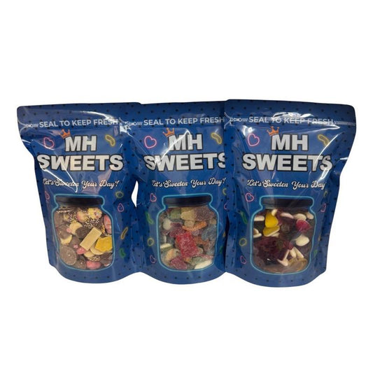 MEGA DEAL ONLY THIS WEEKEND!! MH's NEW 3KG MEGA SWEET BUNDLE - 1KG FIZZY, 1KG GUMMY & 1KG CHOCOLATE MIX