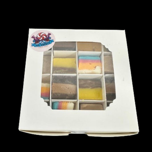 MH’s Fudge Gift Box (600/700G- 16Pieces)- Smartie Vanilla, Chocolate Brownie, Kinder Bueno, Banoffee, Jammie Dodger, Jelly Bean Fruit Blast, Gingerbread Latte, Vanilla