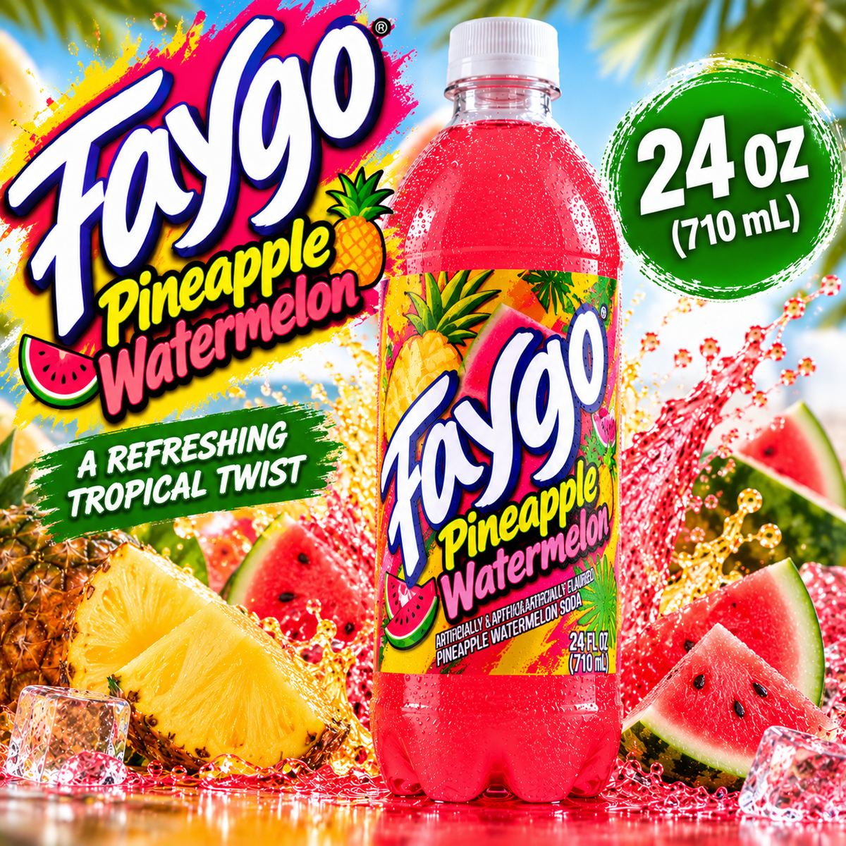 Faygo Pineapple Watermelon Soda – 24oz (710ml)