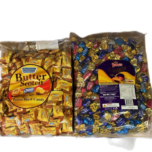 Yummys 1KG BULK BAGS - BUTTER SCOTCH & CHOCOLATE ECLAIRS